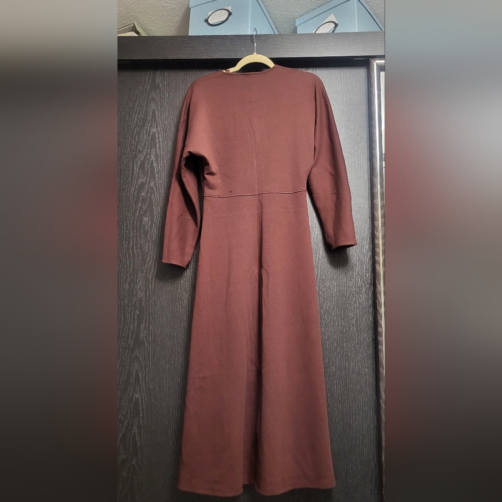 Zara  Burgundy  V-Nack Long Sleeve Dress - Picture 8 of 9